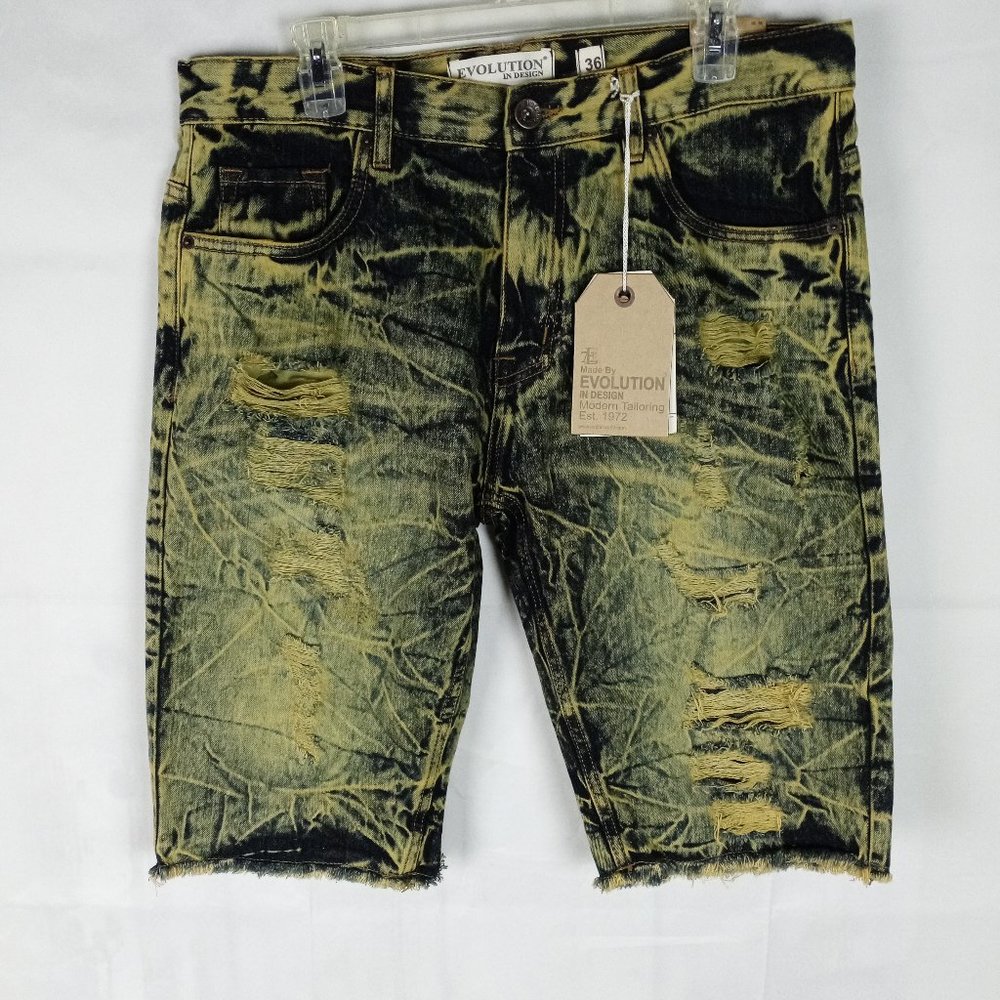 Evolution in Design Jean Shorts Size 36 Acid Wash Distressed NEW WITH TAGS
